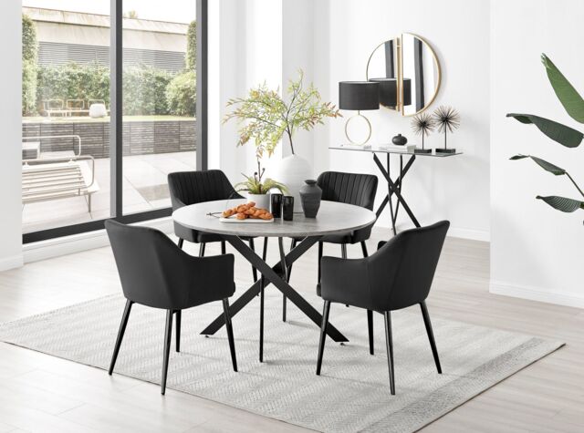 FurnitureboxUK Novara Grey Concrete Effect Black Leg 120cm Round Dining Table & 4 Calla Black Leg Chairs - image 1