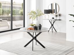 FurnitureboxUK Novara Grey Concrete Effect Black Leg 120cm Round Dining Table & 4 Calla Black Leg Chairs - thumbnail 2