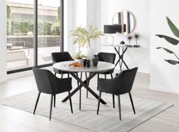 FurnitureboxUK Novara Grey Concrete Effect Black Leg 120cm Round Dining Table & 4 Calla Black Leg Chairs