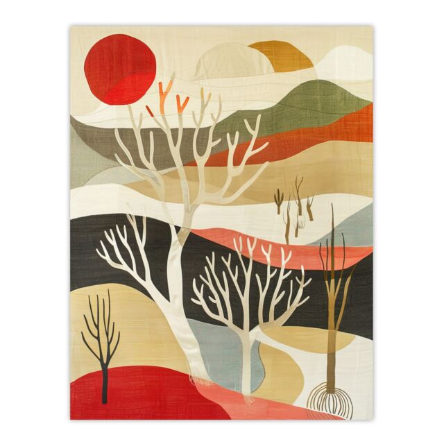 "Artery8 Yorkshire Moor Boho Sunset Abstract Design Wall Art Print - Size: W12"" x H16""" - image 1