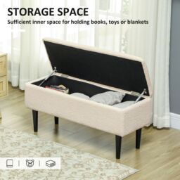 "HOMCOM 15"" Ottoman Storage Box with 47L Storage Capacity in Cream" - thumbnail 4
