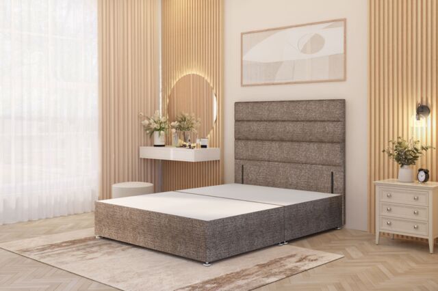 Somnior Chambery Divan Bed Frame with Floor Standing Headboard Tweed Fabric in Brown - Size: Single - image 1