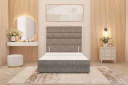 Somnior Chambery Divan Bed Frame with Floor Standing Headboard Tweed Fabric in Brown - Size: Single - thumbnail 2