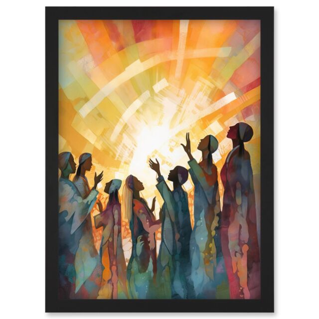 Artery8 Group Singing Hymns at Sunrise Abstract Female Gospel Choir Modern Watercolour Painting Artwork Framed Wall Art Print A4 in Black - image 1
