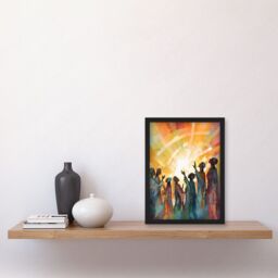 Artery8 Group Singing Hymns at Sunrise Abstract Female Gospel Choir Modern Watercolour Painting Artwork Framed Wall Art Print A4 in Black - thumbnail 2