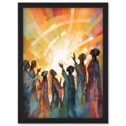 Artery8 Group Singing Hymns at Sunrise Abstract Female Gospel Choir Modern Watercolour Painting Artwork Framed Wall Art Print A4 in Black - thumbnail 1