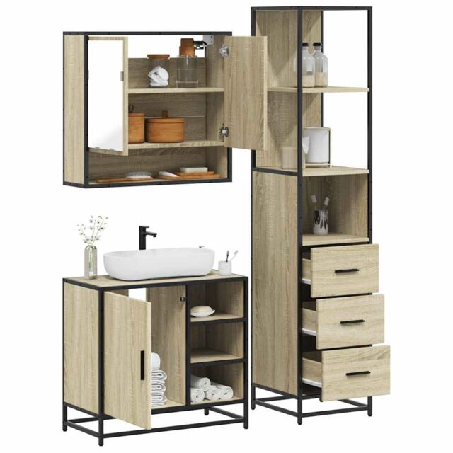 Berkfield Home 3 Piece Bathroom Furniture Set Sonoma Oak Engineered Wood in Brown - image 1