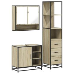 Berkfield Home 3 Piece Bathroom Furniture Set Sonoma Oak Engineered Wood in Brown - thumbnail 2