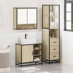 Berkfield Home 3 Piece Bathroom Furniture Set Sonoma Oak Engineered Wood in Brown - thumbnail 3