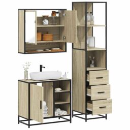 Berkfield Home 3 Piece Bathroom Furniture Set Sonoma Oak Engineered Wood in Brown - thumbnail 1