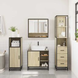 Berkfield Home 3 Piece Bathroom Furniture Set Sonoma Oak Engineered Wood in Brown - thumbnail 4