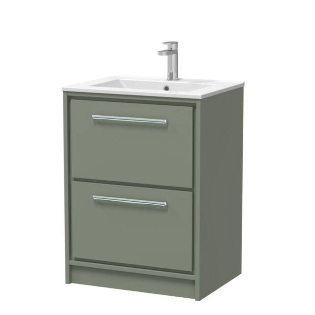 Balterley Bathroom Floor 2 Soft Close Drawer Vanity Unit & Basin, Green, 600mm in Green - image 1