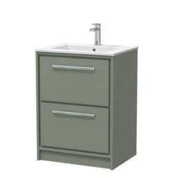 Balterley Bathroom Floor 2 Soft Close Drawer Vanity Unit & Basin, Green, 600mm in Green - thumbnail 1