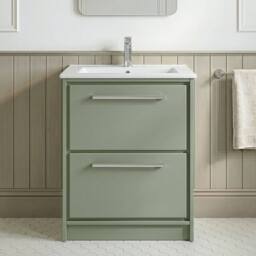 Balterley Bathroom Floor 2 Soft Close Drawer Vanity Unit & Basin, Green, 600mm in Green - thumbnail 3