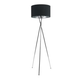 ValueLights Camden Chrome Tripod Floor Lamp with Metallic Chrome Drum Shade & Bulb in Black - thumbnail 5