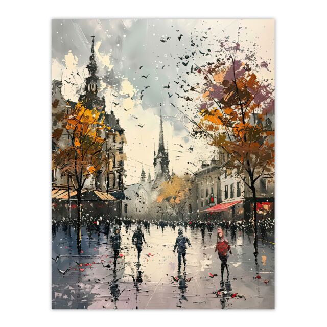 "Artery8 Bishop Auckland Castle Modern Artwork Autumnal Wall Art Print in Grey - Size: W18"" x H24""" - image 1