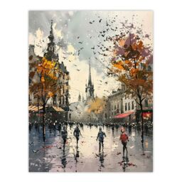 "Artery8 Bishop Auckland Castle Modern Artwork Autumnal Wall Art Print in Grey - Size: W18"" x H24""" - thumbnail 1