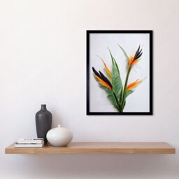 "Artery8 Wall Art Print Bird of Paradise Stem Leaves & Flowers Tropical Plant Botanical Art Framed in Black - Size: W12"" x H16""" - thumbnail 2