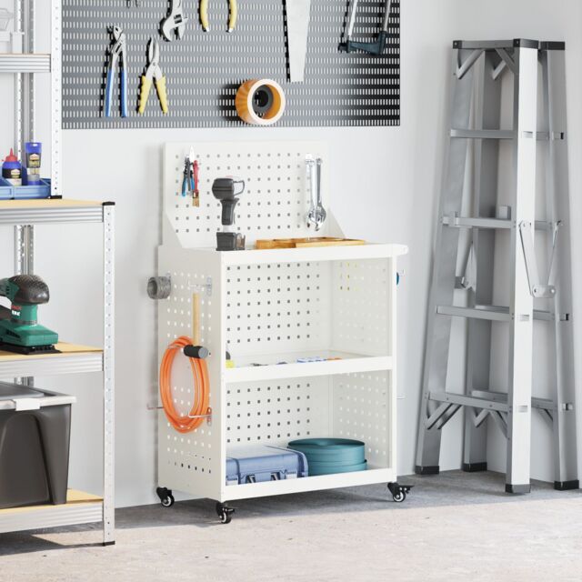 Berkfield Home Tool Trolley with Shelf with Wheel with Storage Manual White 65 x 35 x 111 cm Metal - image 1