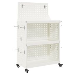 Berkfield Home Tool Trolley with Shelf with Wheel with Storage Manual White 65 x 35 x 111 cm Metal - thumbnail 2