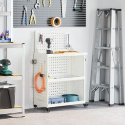 Berkfield Home Tool Trolley with Shelf with Wheel with Storage Manual White 65 x 35 x 111 cm Metal - thumbnail 1