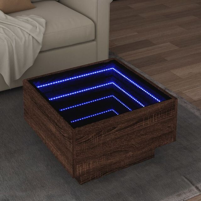 Berkfield Home Coffee Table with LED Brown Oak 50x50x30 cm Engineered Wood - Size: 50 x 50 x 30 cm - image 1