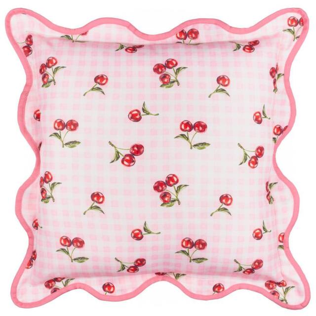 Furn Fruits Cherries Gingham Check Outdoor Cushion in Pink - Size: 45 cm x 45 cm - image 1