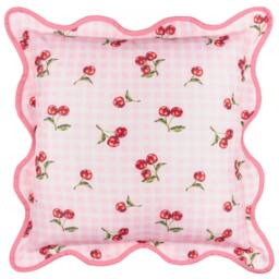 Furn Fruits Cherries Gingham Check Outdoor Cushion in Pink - Size: 45 cm x 45 cm