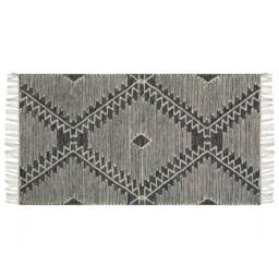 Wyld and Coco Handwoven Cotton-Wool Geometric Rug 80 x 150 cm Off-White Black - Size: 80 cm x 150 cm - thumbnail 3