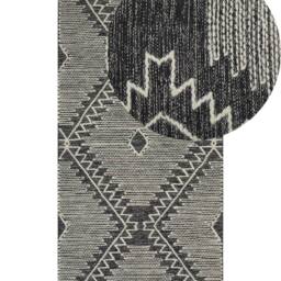 Wyld and Coco Handwoven Cotton-Wool Geometric Rug 80 x 150 cm Off-White Black - Size: 80 cm x 150 cm - thumbnail 2