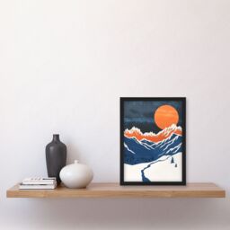 Artery8 Rocky Mountains Winter Landscape Modern Abstract Framed Art Print in Orange - Size: A4 - thumbnail 4