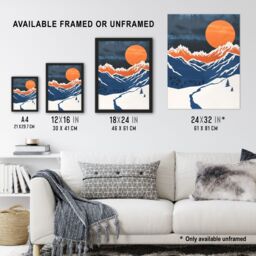 Artery8 Rocky Mountains Winter Landscape Modern Abstract Framed Art Print in Orange - Size: A4 - thumbnail 3