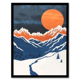 Artery8 Rocky Mountains Winter Landscape Modern Abstract Framed Art Print in Orange - Size: A4 - thumbnail 1