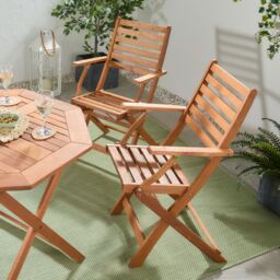 VonHaus Cannes Acacia Hardwood Folding Wooden Garden Chairs Set of 2 in Natural - Size: 2 Pack - thumbnail 5