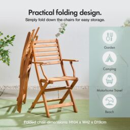 VonHaus Cannes Acacia Hardwood Folding Wooden Garden Chairs Set of 2 in Natural - Size: 2 Pack - thumbnail 3