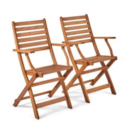 VonHaus Cannes Acacia Hardwood Folding Wooden Garden Chairs Set of 2 in Natural - Size: 2 Pack