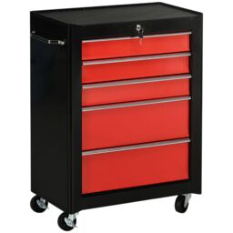 HOMCOM 5-Drawer Lockable Steel Tool Storage Cabinet Wheels Handle 2 Keys in Red - thumbnail 2