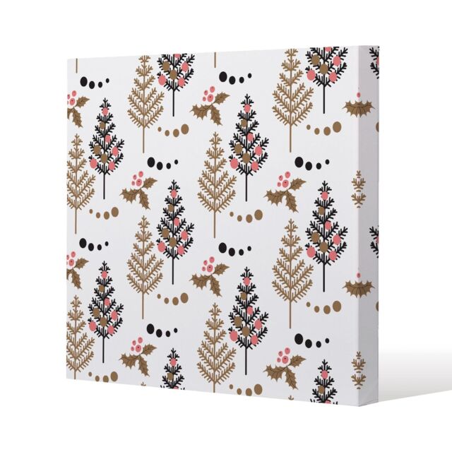 Benjamin Tate Design Christmas Tree, Holly leaf pattern (Canvas Print) / 77 x 77 x 4cm in Natural - Size: 77 x 77 x 4 cm - image 1