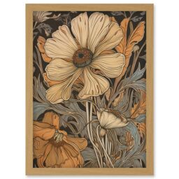 Artery8 Spring Wildflowers Pastel Colour Illustration Artwork Framed Wall Art Print A4 in Light Oak - thumbnail 1