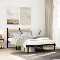 Berkfield Home Metal Bed Frame without Mattress Sonoma Oak 120x200 cm in Black - Size: Small Double - thumbnail 2