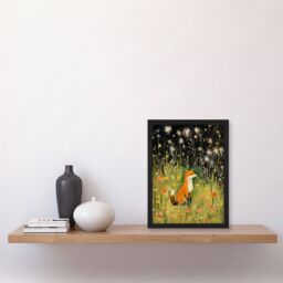 Artery8 Fox In Wildflower Meadow Acrylic Painting Spring Evening Among Flowers Art Print Framed Poster Wall Decor in Black - Size: A4 - thumbnail 4
