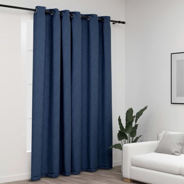 Berkfield Home Linen-Look Blackout Curtains with Grommets Blue 290x245cm - Size: 290x245 cm - image 1