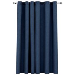 Berkfield Home Linen-Look Blackout Curtains with Grommets Blue 290x245cm - Size: 290x245 cm - thumbnail 2
