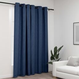 Berkfield Home Linen-Look Blackout Curtains with Grommets Blue 290x245cm - Size: 290x245 cm