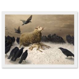 Artery8 Schenck Anguish Sheep Ewe Crows Lamb Carrion Painting Artwork Framed Wall Art Print A4 in White - thumbnail 1