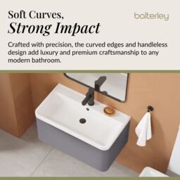 Balterley Wall Hung 1 Drawer Bathroom Vanity Unit & Basin, Satin Grey, 755mm in Grey - thumbnail 6