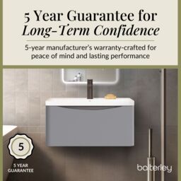 Balterley Wall Hung 1 Drawer Bathroom Vanity Unit & Basin, Satin Grey, 755mm in Grey - thumbnail 4