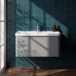 Balterley Wall Hung 1 Drawer Bathroom Vanity Unit & Basin, Satin Grey, 755mm in Grey - thumbnail 9