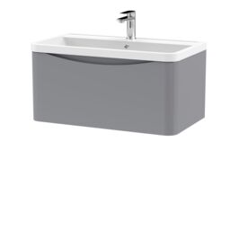 Balterley Wall Hung 1 Drawer Bathroom Vanity Unit & Basin, Satin Grey, 755mm in Grey - thumbnail 1