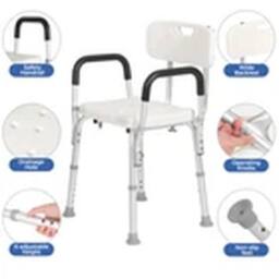 Kelvenix Non-Slip Shower Chair Armchair Bath Stool Elderly Disabled in White - thumbnail 5